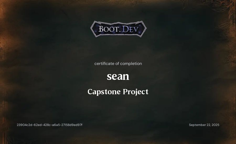 sean's Boot.dev Capstone Project certificate