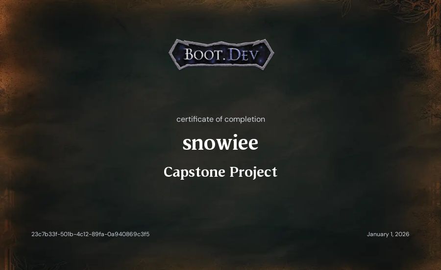 snowiee's Boot.dev Capstone Project certificate