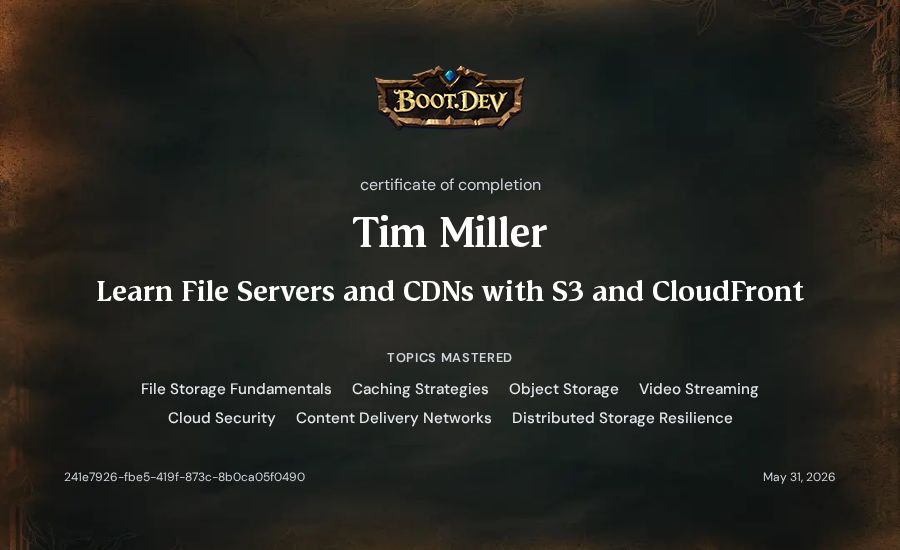 Tim Miller's Boot.dev Learn File Servers and CDNs with S3 and CloudFront certificate