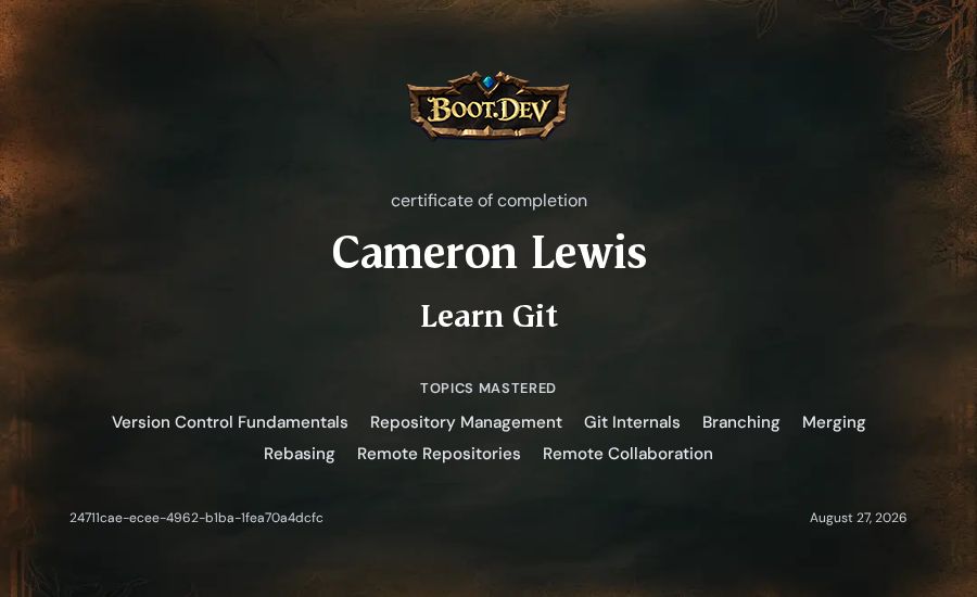 Cameron Lewis's Boot.dev Learn Git certificate