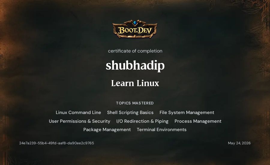 shubhadip's Boot.dev Learn Linux certificate