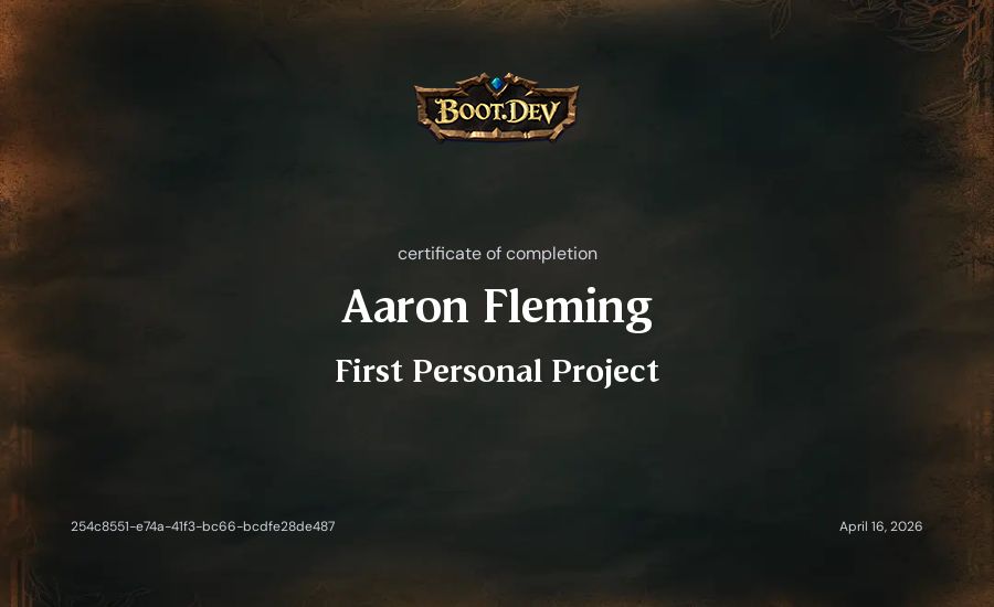 Aaron Fleming's Boot.dev First Personal Project certificate