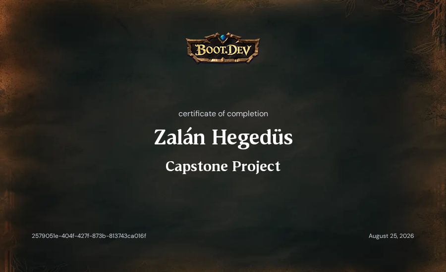 Zalán Hegedüs's Boot.dev Capstone Project certificate