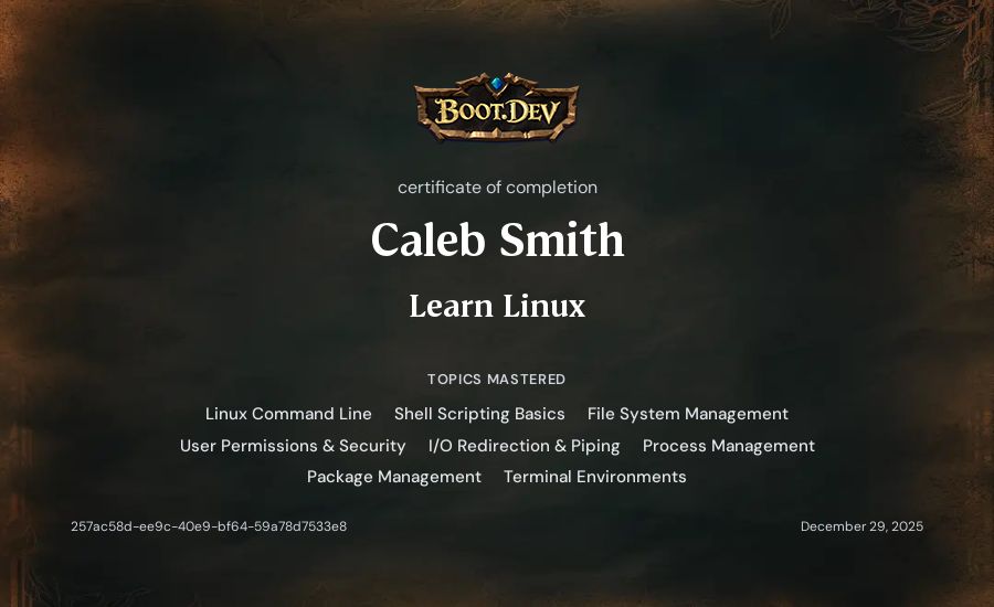 Caleb Smith's Boot.dev Learn Linux certificate