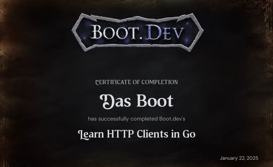 Das Boot's Boot.dev Learn HTTP Clients in Go certificate