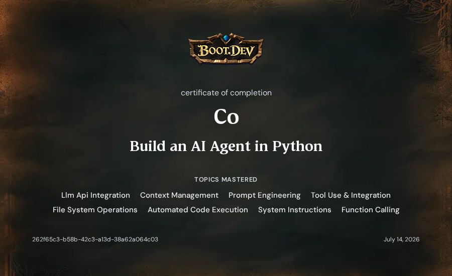 Co's Boot.dev Build an AI Agent in Python certificate