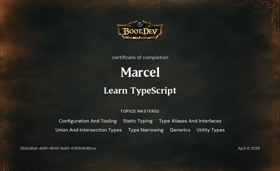 Marcel's Boot.dev Learn TypeScript certificate