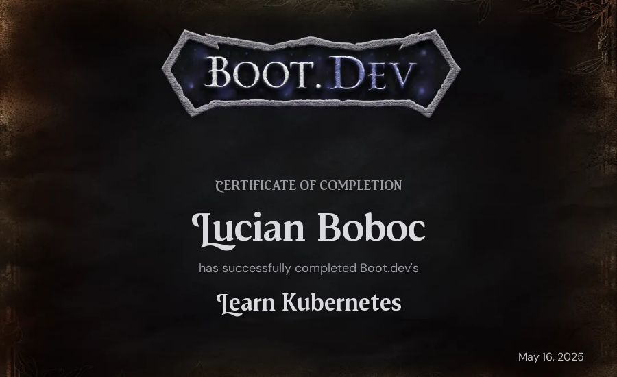Lucian Boboc's Boot.dev Learn Kubernetes certificate