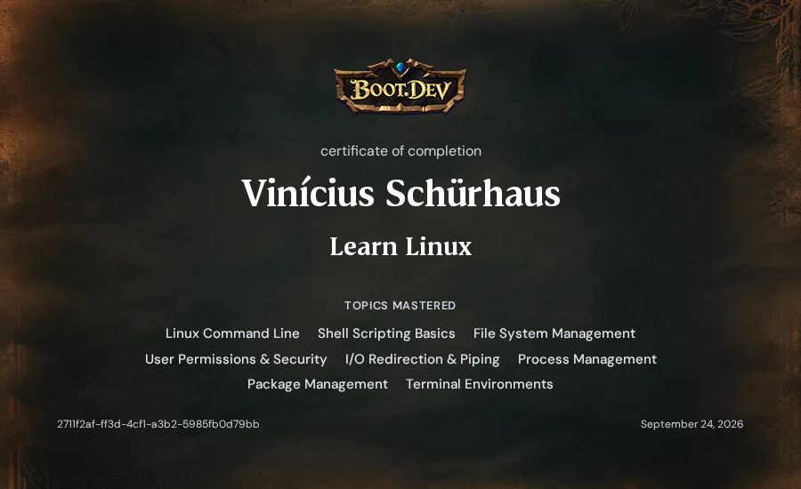 Vinícius Schürhaus's Boot.dev Learn Linux certificate