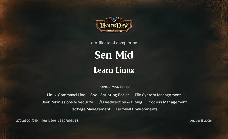 Sen Mid's Boot.dev Learn Linux certificate