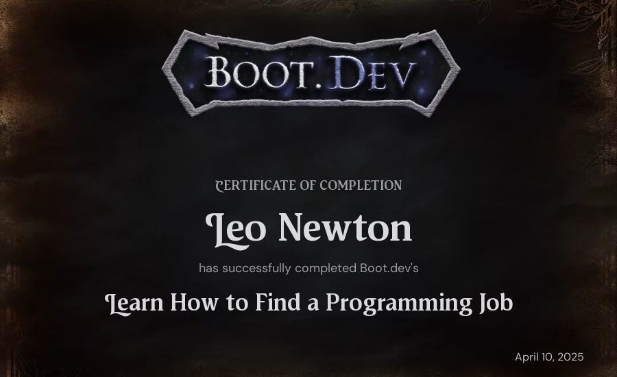 Leo Newton's Boot.dev Learn How to Find a Programming Job certificate