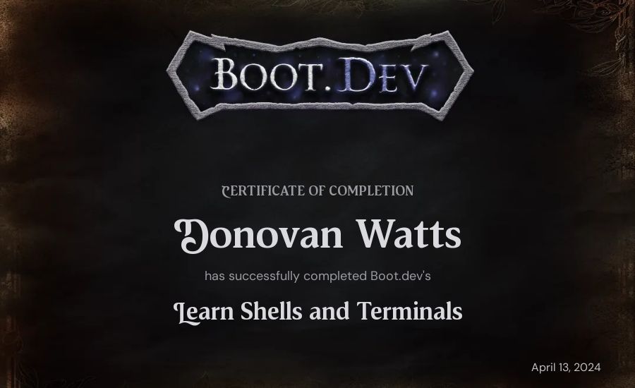 Donovan Watts's Boot.dev Learn Linux certificate