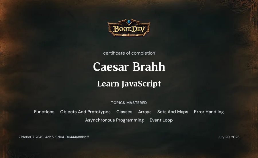 Caesar Brahh's Boot.dev Learn JavaScript certificate