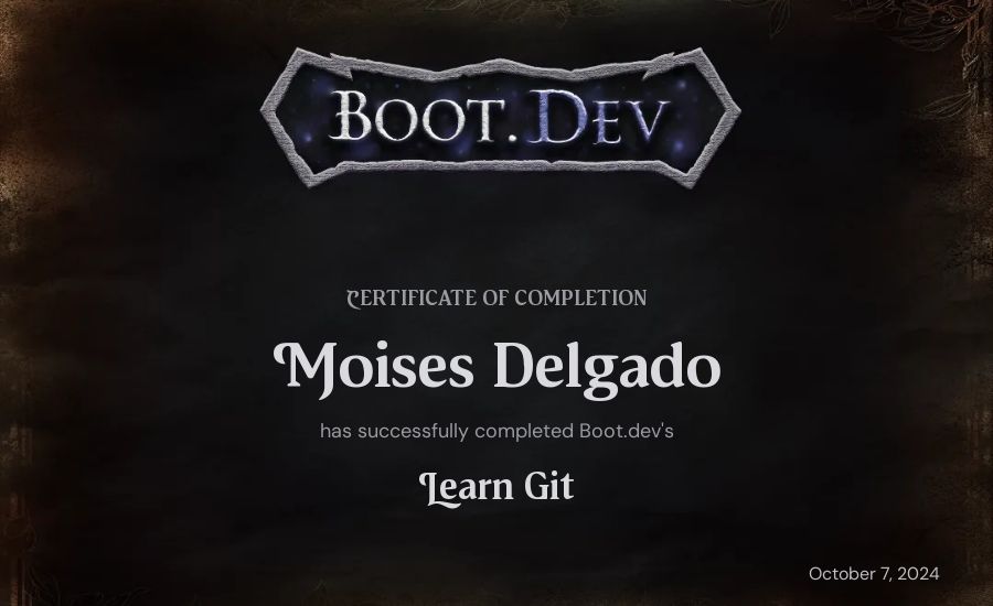Moises Delgado's Boot.dev Learn Git certificate