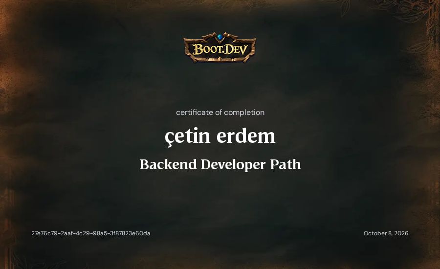 Çetin Erdem's Boot.dev Backend Developer Path certificate