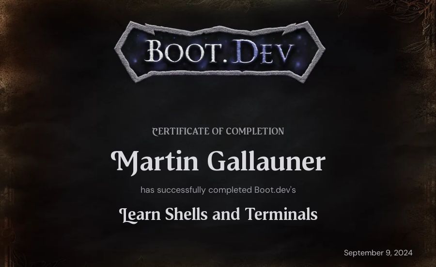 Martin Gallauner's Boot.dev Learn Linux certificate