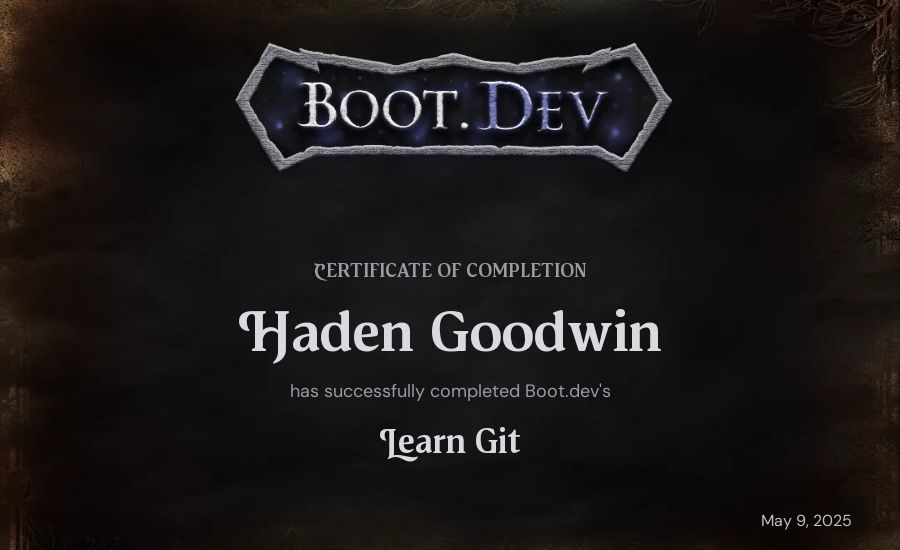 Haden Goodwin's Boot.dev Learn Git certificate