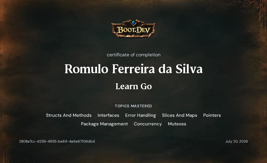 Romulo Ferreira da Silva's Boot.dev Learn Go certificate