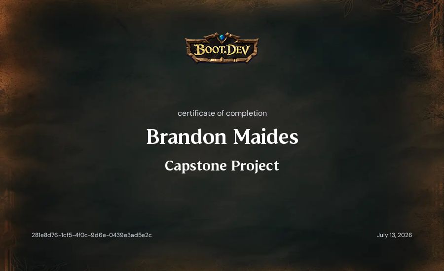 Brandon Maides's Boot.dev Capstone Project certificate