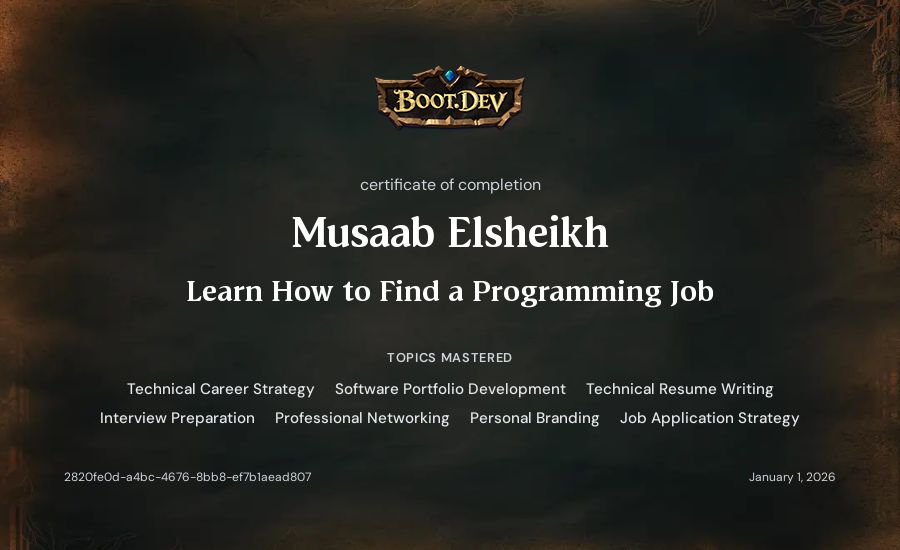 Musaab Elsheikh's Boot.dev Learn How to Find a Programming Job certificate