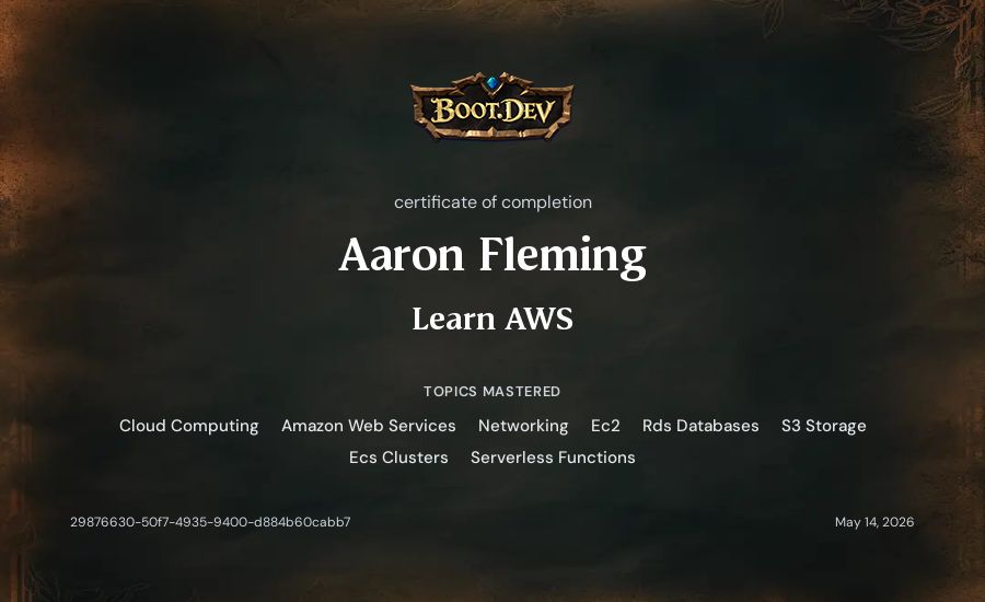 Aaron Fleming's Boot.dev Learn AWS certificate