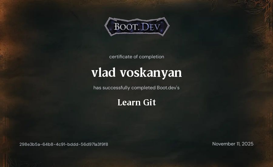vlad voskanyan's Boot.dev Learn Git certificate