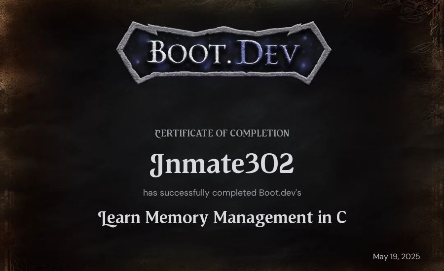 Nelson Retamal's Boot.dev Learn Memory Management in C certificate