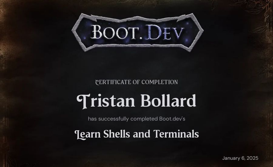 Tristan's Boot.dev Learn Linux certificate