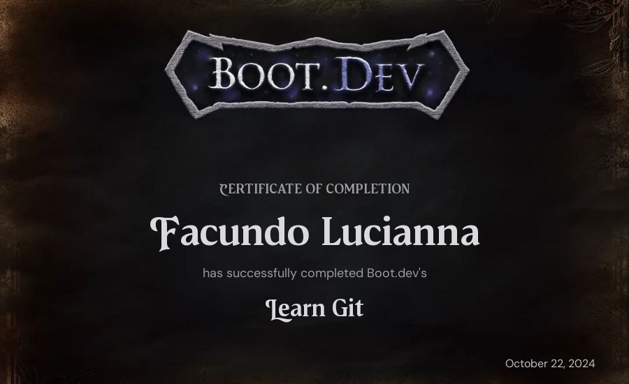 Facundo Lucianna's Boot.dev Learn Git certificate