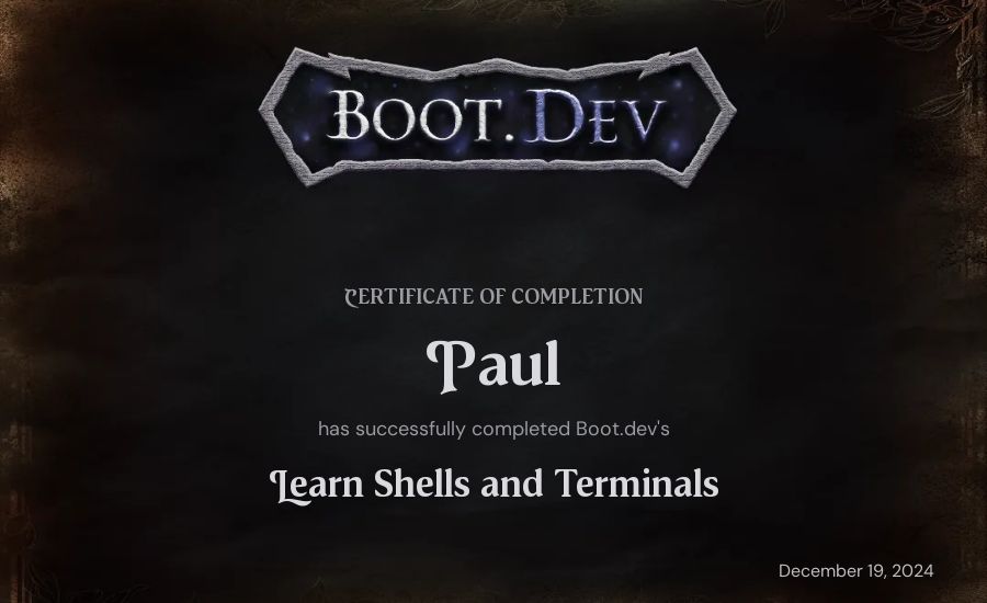 Paul's Boot.dev Learn Linux certificate