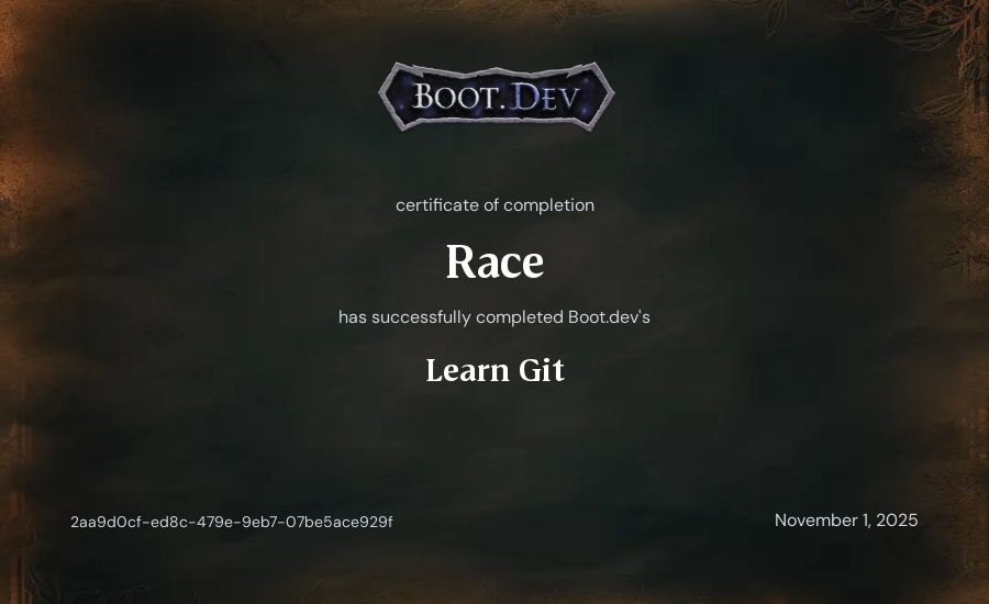 Race's Boot.dev Learn Git certificate