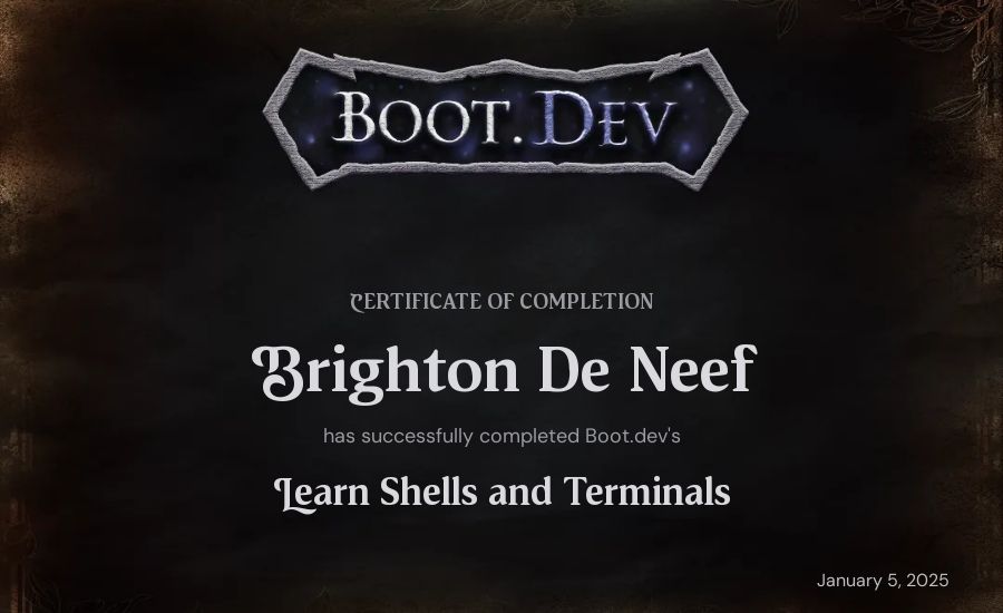 Brighton De Neef's Boot.dev Learn Linux certificate