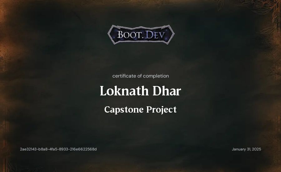 Loknath Dhar's Boot.dev Capstone Project certificate