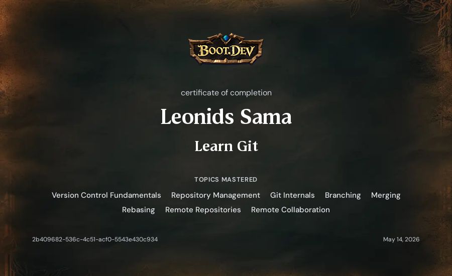 Leonids Sama's Boot.dev Learn Git certificate