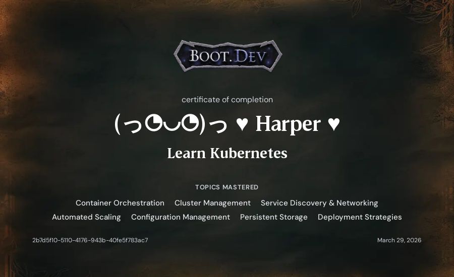 Saleh Rammah's Boot.dev Learn Kubernetes certificate