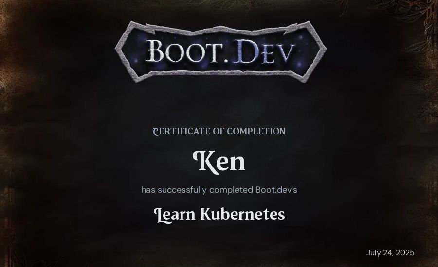 Ken's Boot.dev Learn Kubernetes certificate