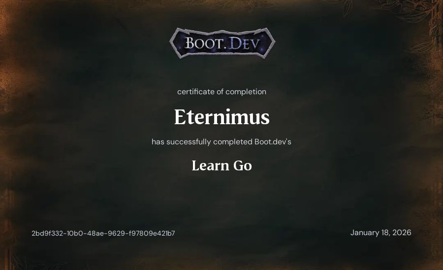 Eternimus's Boot.dev Learn Go certificate