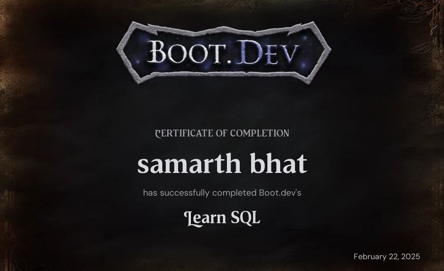 Trolley's Boot.dev Learn SQL certificate
