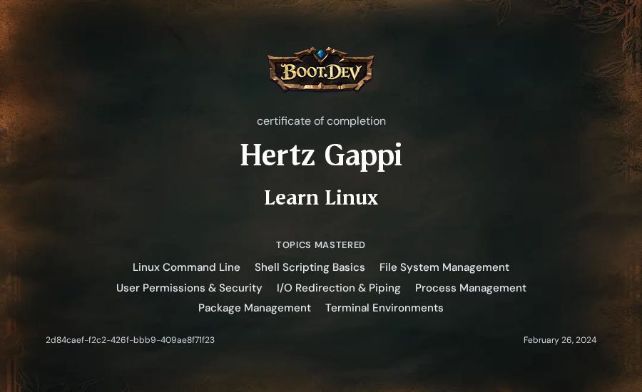 Hertz Gappi's Boot.dev Learn Linux certificate