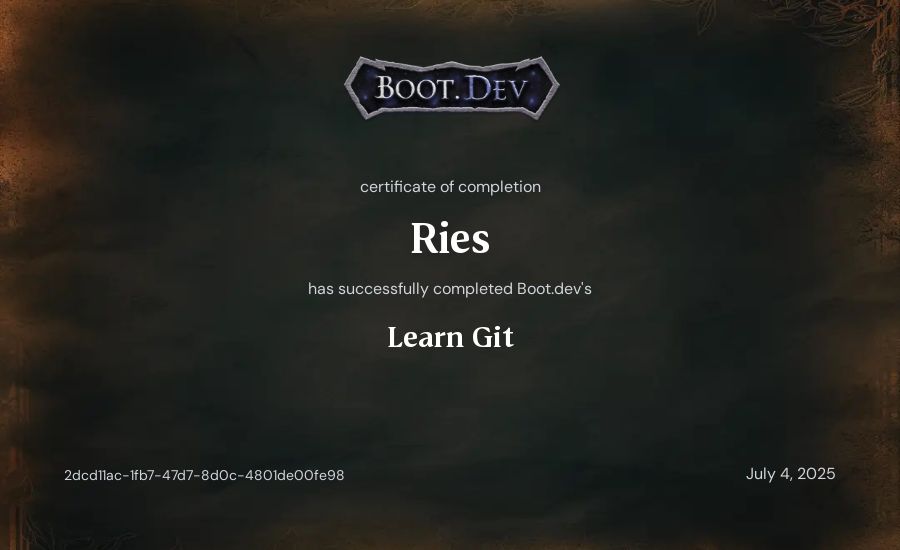 Ries's Boot.dev Learn Git certificate