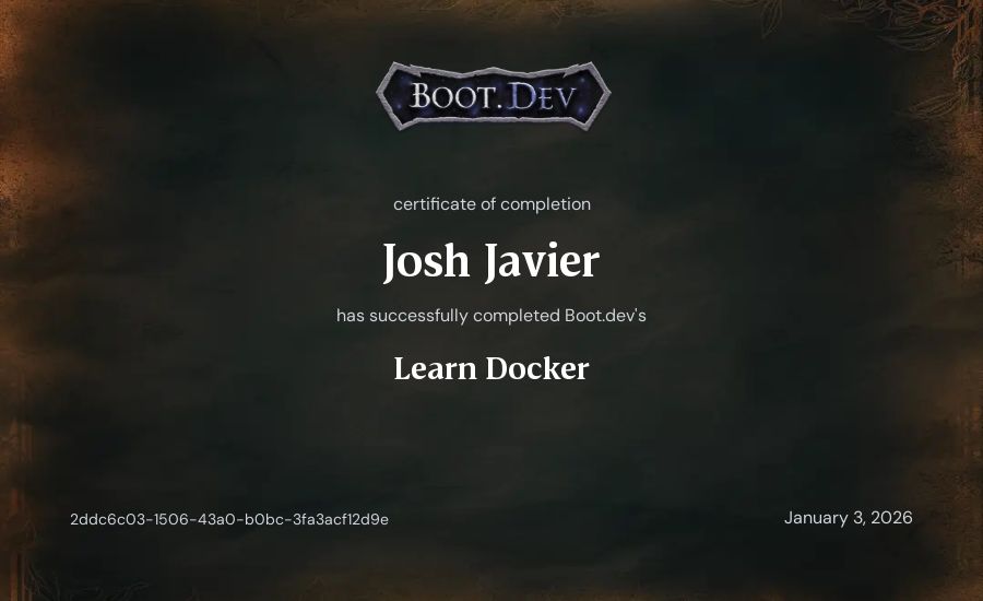 Josh Javier's Boot.dev Learn Docker certificate
