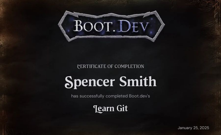 Spencer Smith's Boot.dev Learn Git certificate