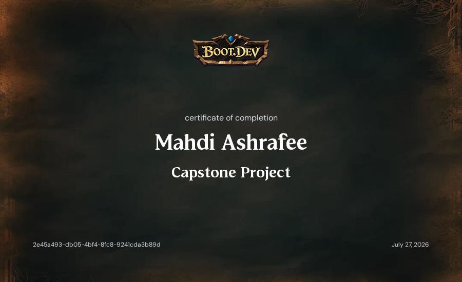 Mahdi Ashrafee's Boot.dev Capstone Project certificate