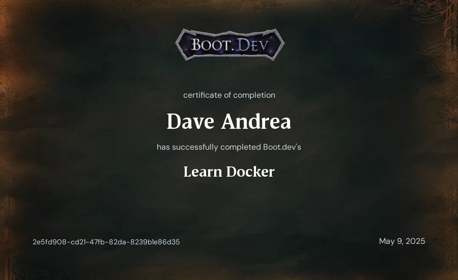 Dave Andrea's Boot.dev Learn Docker certificate