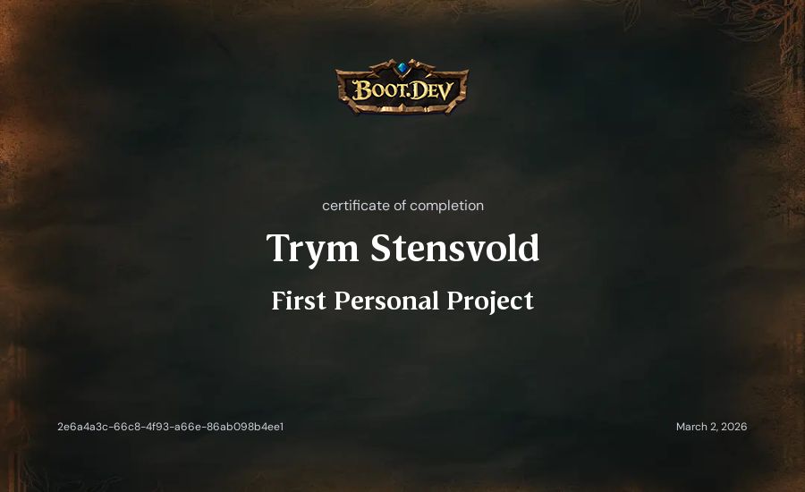 Trym Stensvold's Boot.dev First Personal Project certificate
