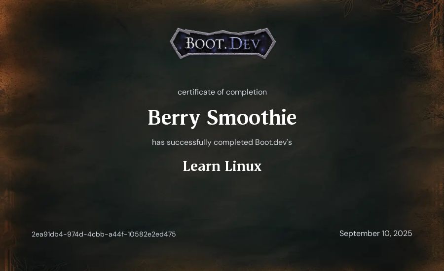 SuperZ's Boot.dev Learn Linux certificate