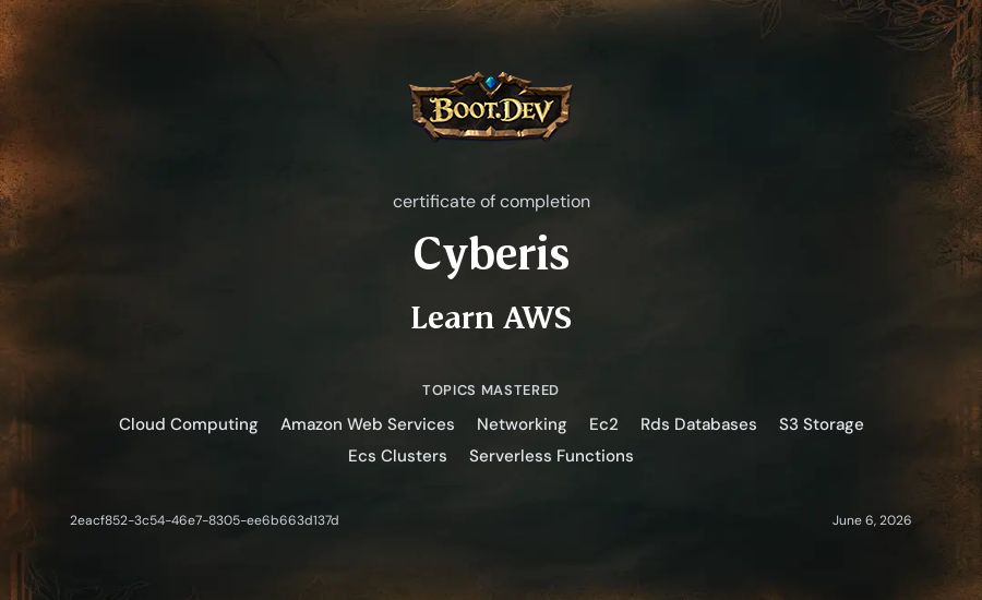Cyberis's Boot.dev Learn AWS certificate