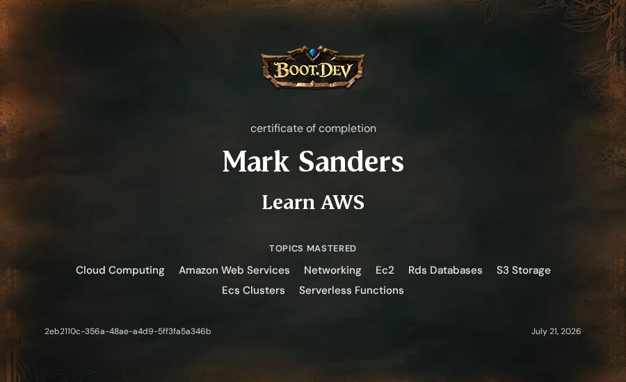 Mark Sanders's Boot.dev Learn AWS certificate