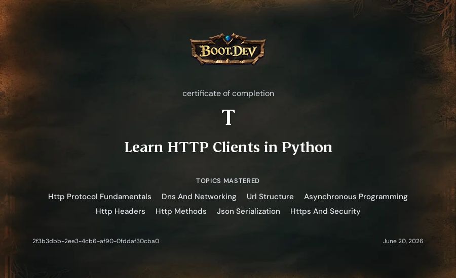 T's Boot.dev Learn HTTP Clients in Python certificate