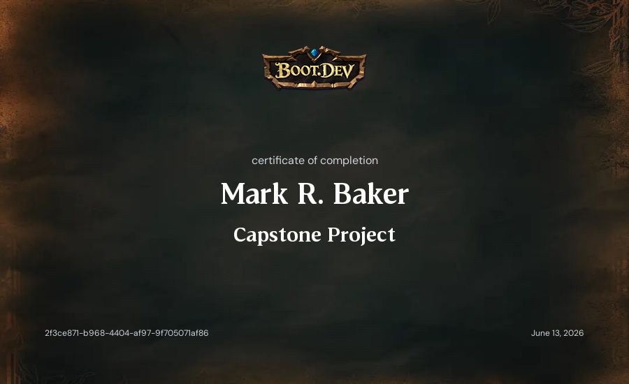 Mark R. Baker's Boot.dev Capstone Project certificate